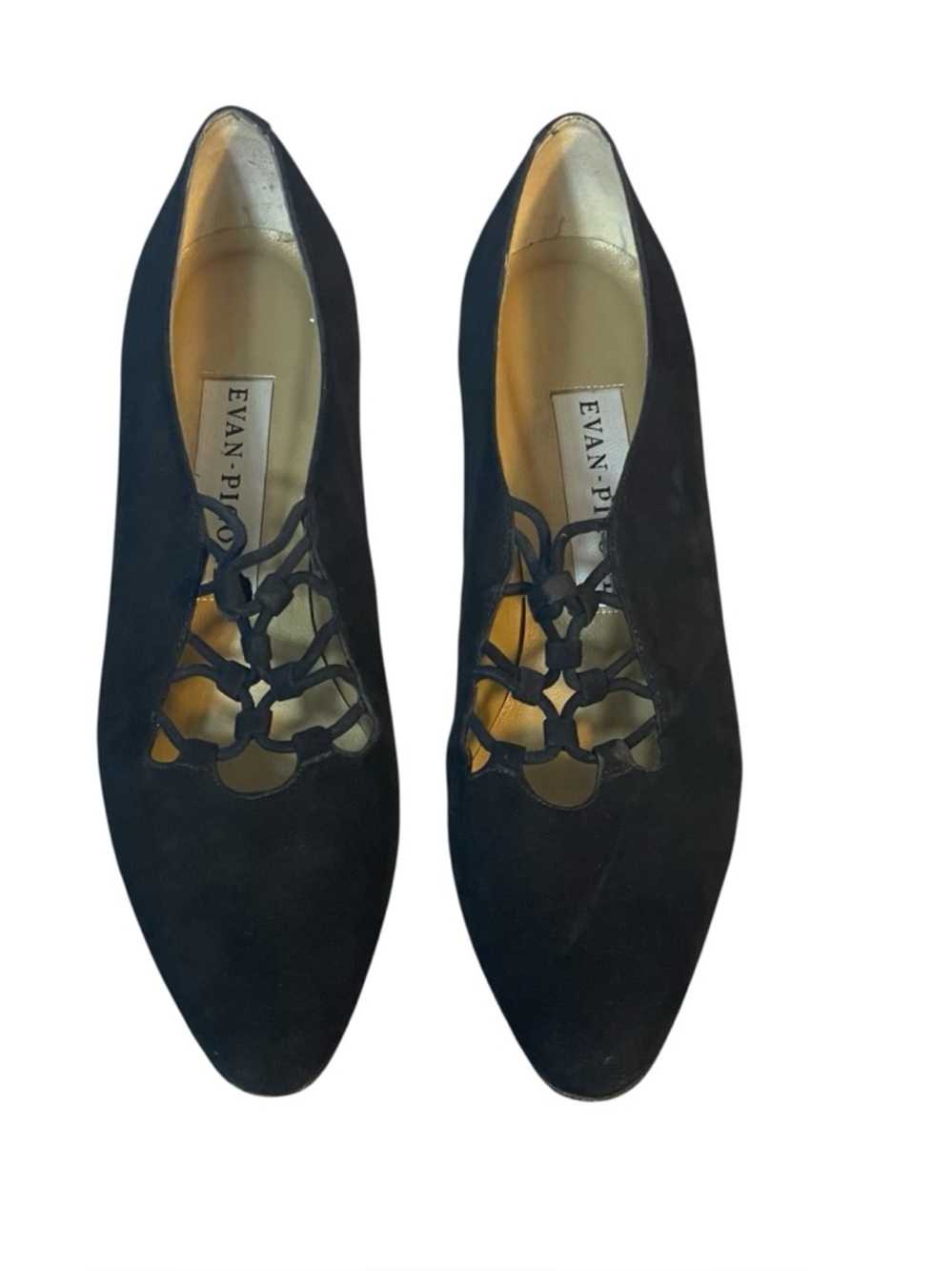 Evan Picone Black Suede Vintage Style Pointed Toe Slip On Pump Heel Sz 9 Narrow